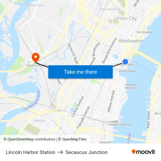 Lincoln Harbor Station to Secaucus Junction map