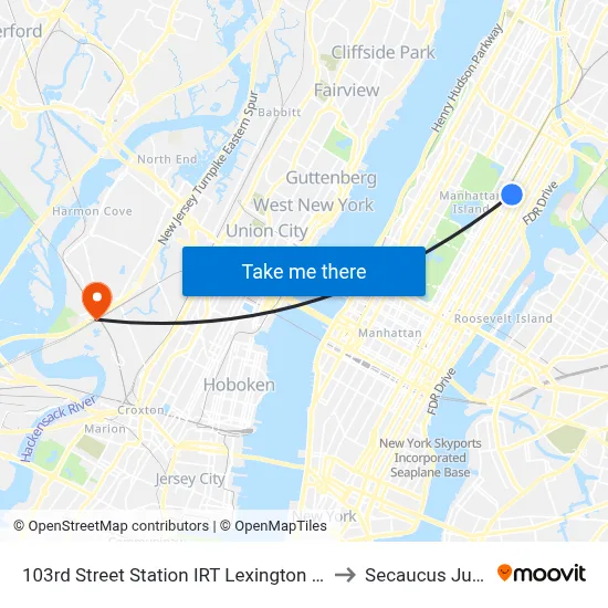 103rd Street Station IRT Lexington Avenue Line to Secaucus Junction map