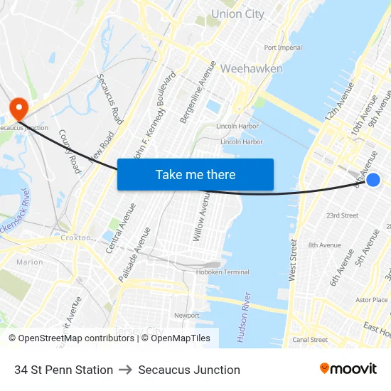 34 St Penn Station to Secaucus Junction map