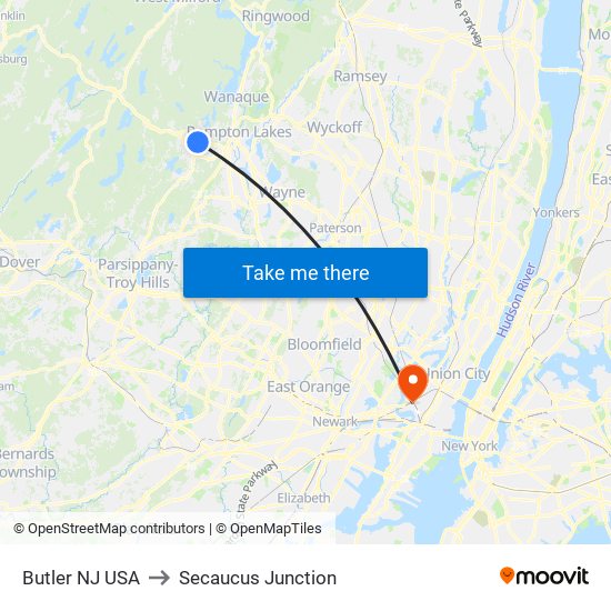 Butler NJ USA to Secaucus Junction map