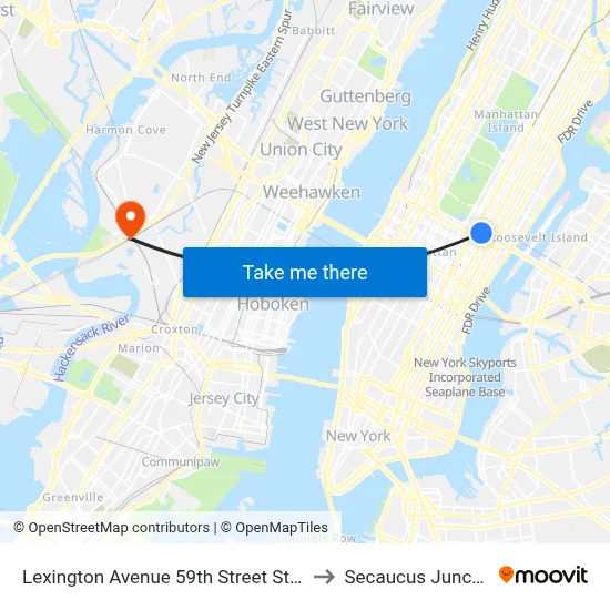 Lexington Avenue 59th Street Station to Secaucus Junction map