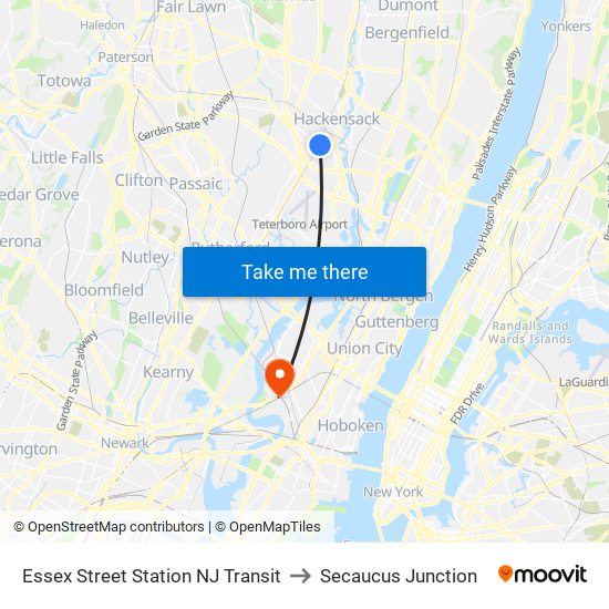 Essex Street Station NJ Transit to Secaucus Junction map