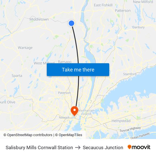 Salisbury Mills Cornwall Station to Secaucus Junction map