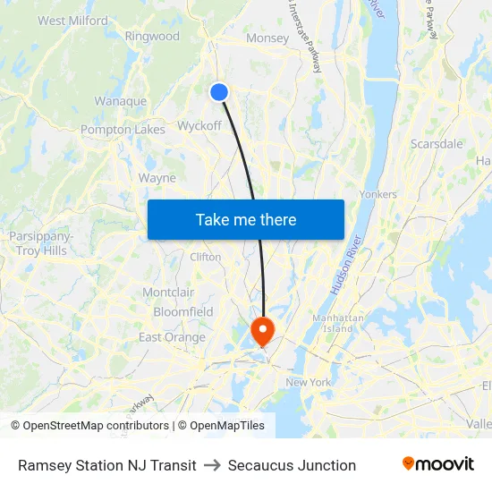 Ramsey Station NJ Transit to Secaucus Junction map