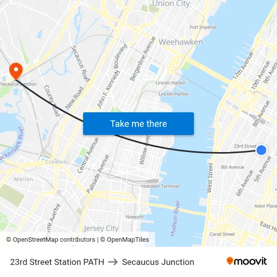 23rd Street Station PATH to Secaucus Junction map