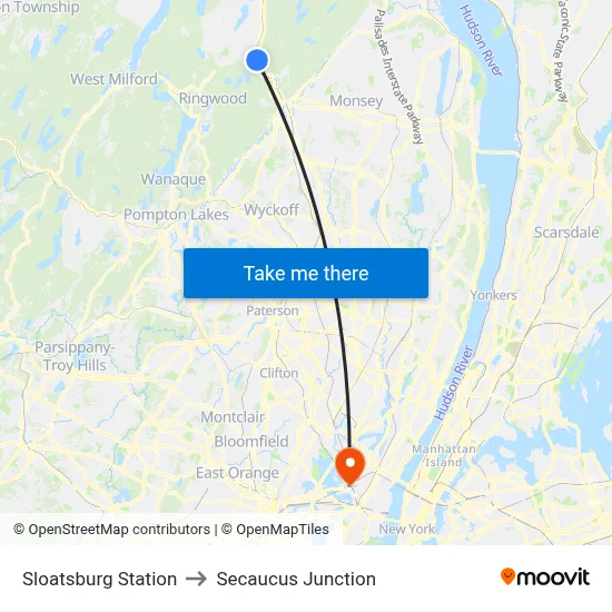 Sloatsburg Station to Secaucus Junction map