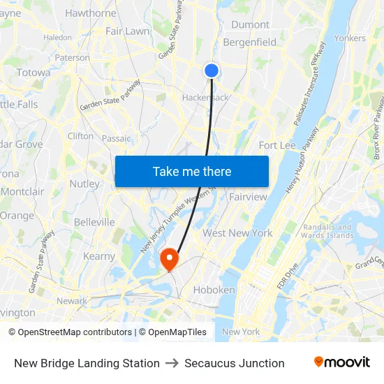 New Bridge Landing Station to Secaucus Junction map