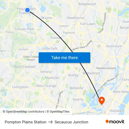 Pompton Plains Station to Secaucus Junction map