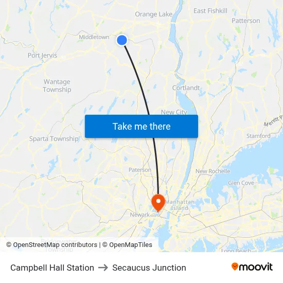 Campbell Hall Station to Secaucus Junction map