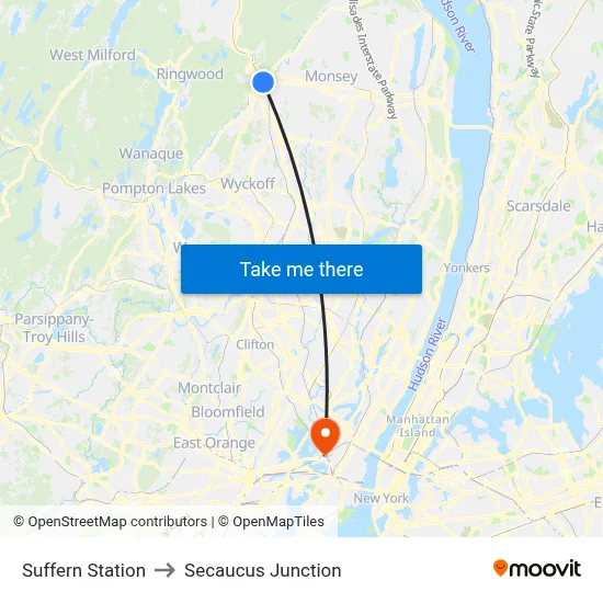 Suffern Station to Secaucus Junction map