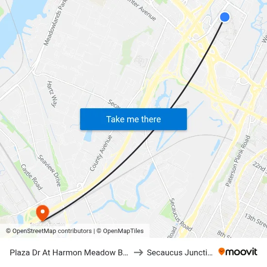 Plaza Dr At Harmon Meadow Blvd to Secaucus Junction map