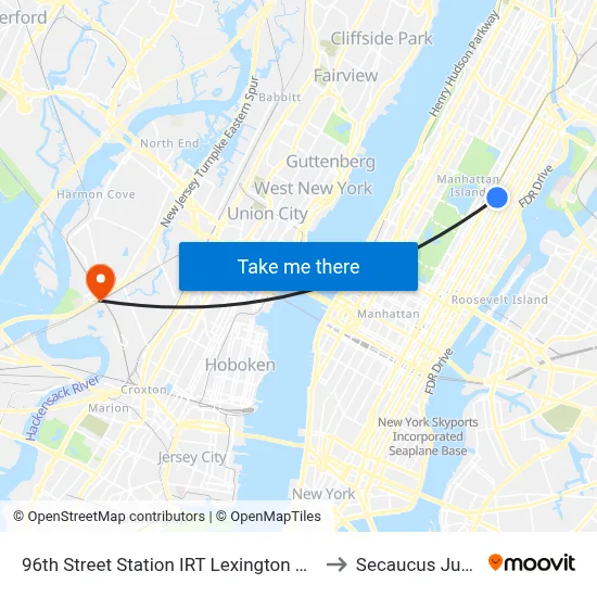 96th Street Station IRT Lexington Avenue Line to Secaucus Junction map