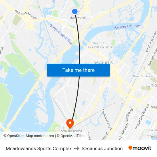 Meadowlands Sports Complex to Secaucus Junction map