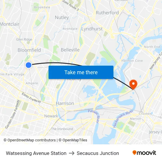 Watsessing Avenue Station to Secaucus Junction map