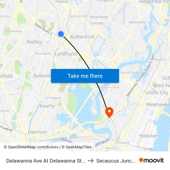 Delawanna Ave At Delawanna Station to Secaucus Junction map