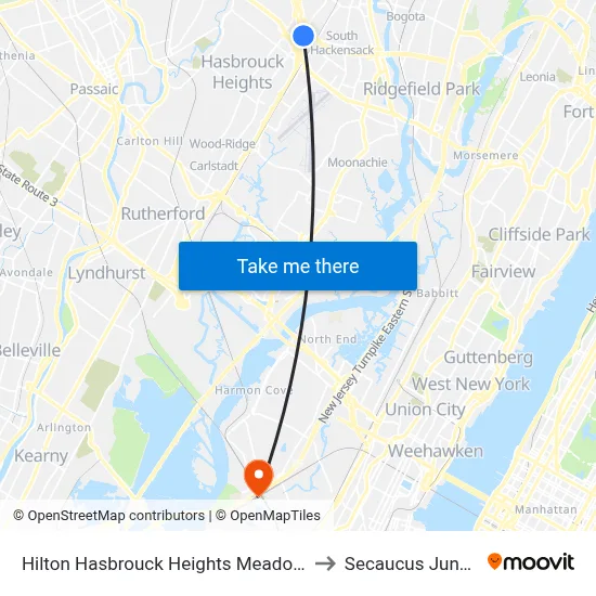 Hilton Hasbrouck Heights Meadowlands to Secaucus Junction map