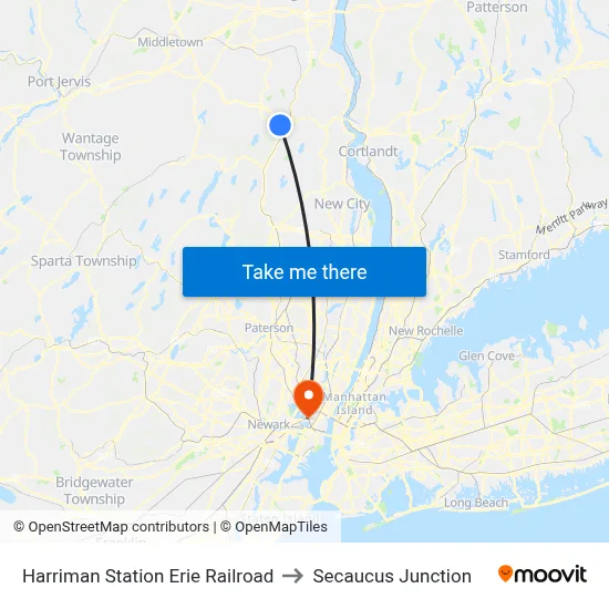 Harriman Station Erie Railroad to Secaucus Junction map