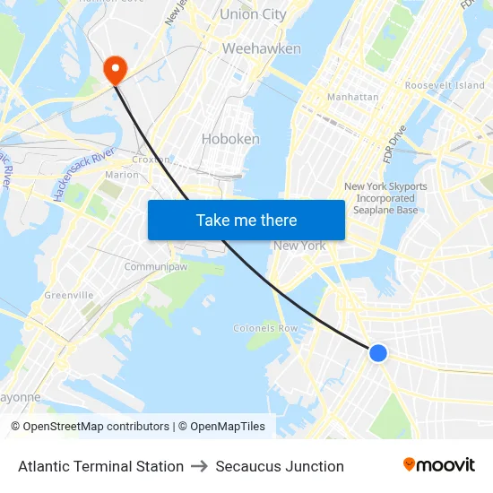 Atlantic Terminal Station to Secaucus Junction map