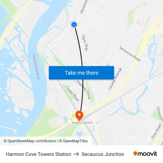 Harmon Cove Towers Station to Secaucus Junction map