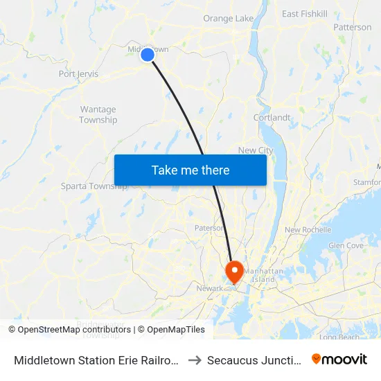 Middletown Station Erie Railroad to Secaucus Junction map
