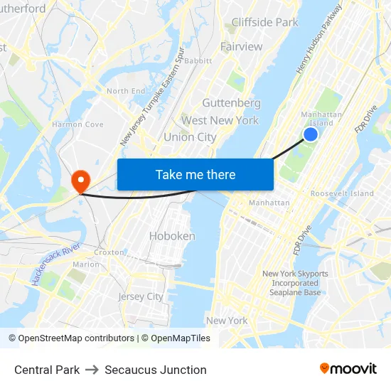 Central Park to Secaucus Junction map