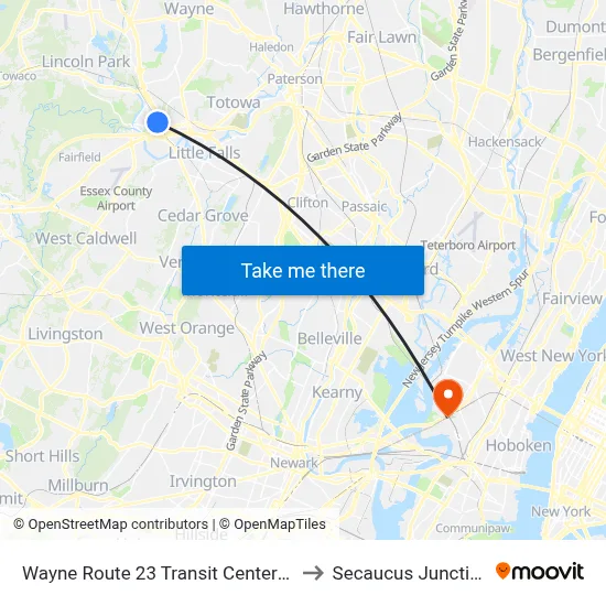 Wayne Route 23 Transit Center Rr to Secaucus Junction map