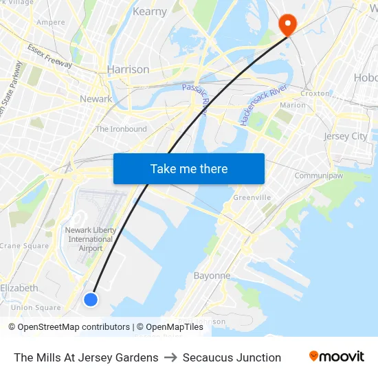 The Mills At Jersey Gardens to Secaucus Junction map