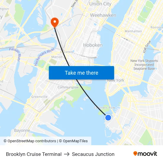 Brooklyn Cruise Terminal to Secaucus Junction map