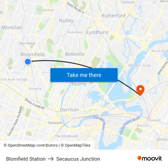 Blomfield Station to Secaucus Junction map