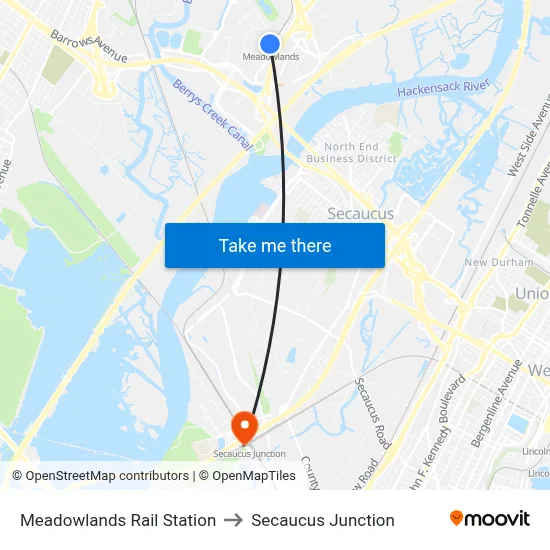 Meadowlands Rail Station to Secaucus Junction map