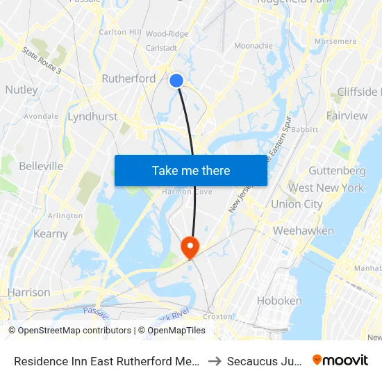 Residence Inn East Rutherford Meadowlands to Secaucus Junction map