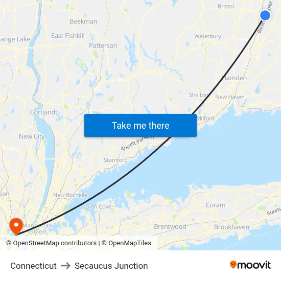 Connecticut to Secaucus Junction map