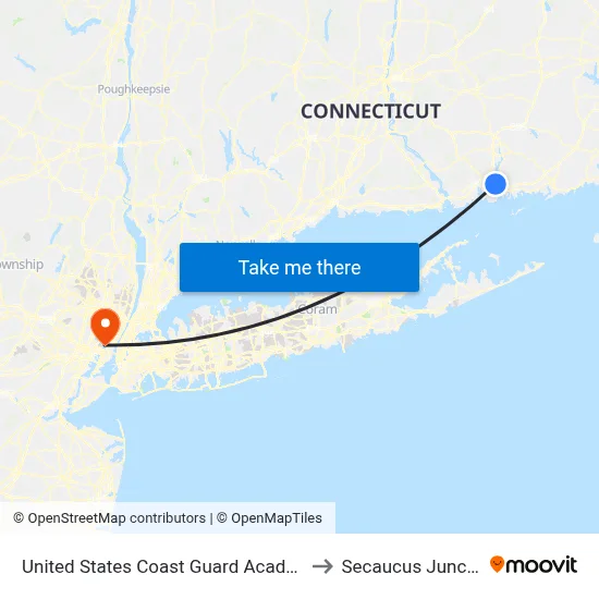 United States Coast Guard Academy-S to Secaucus Junction map