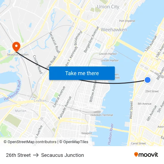 26th Street to Secaucus Junction map