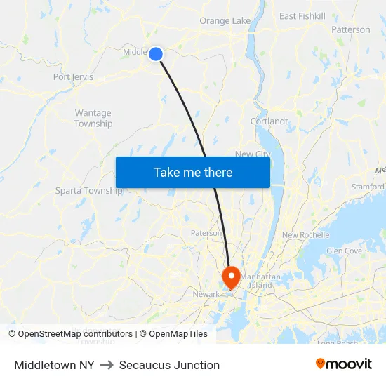 Middletown NY to Secaucus Junction map