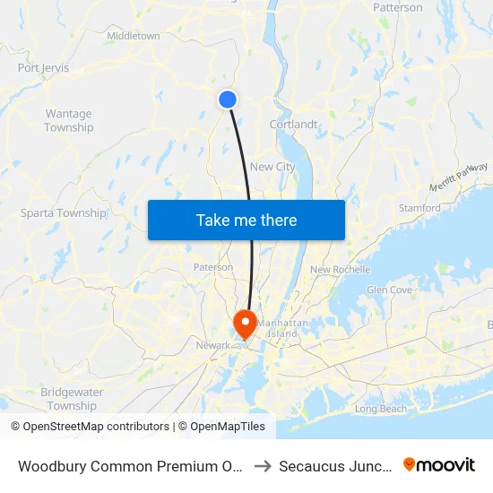 Woodbury Common Premium Outlets to Secaucus Junction map