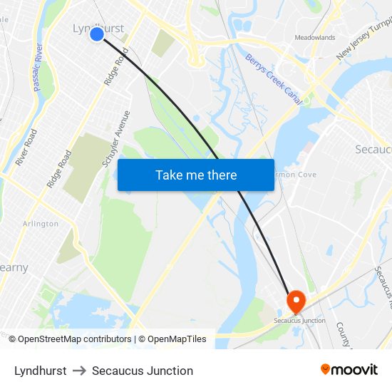 Lyndhurst to Secaucus Junction map
