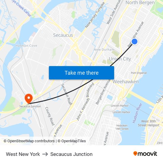 West New York to Secaucus Junction map