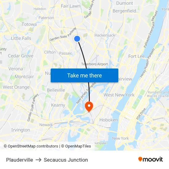 Plauderville to Secaucus Junction map