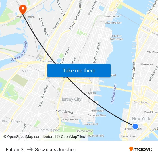 Fulton St to Secaucus Junction map