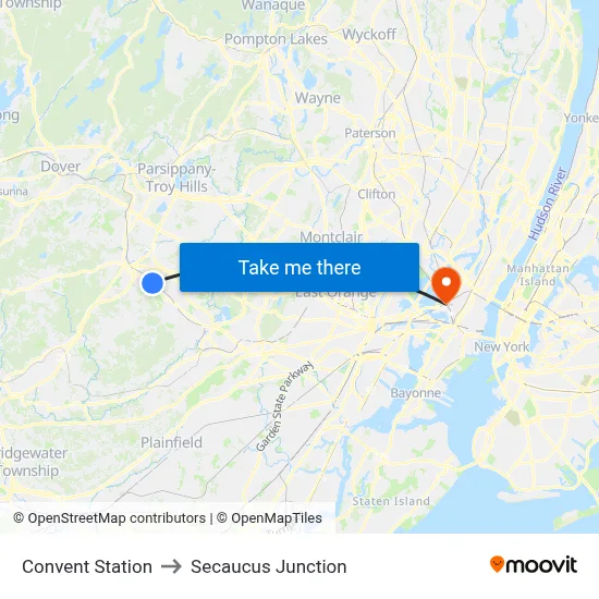 Convent Station to Secaucus Junction map