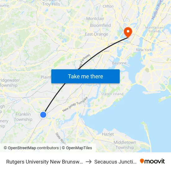 Rutgers University New Brunswick to Secaucus Junction map
