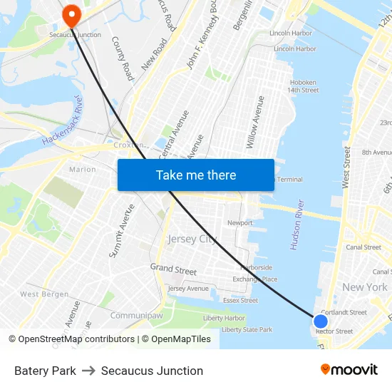 Batery Park to Secaucus Junction map