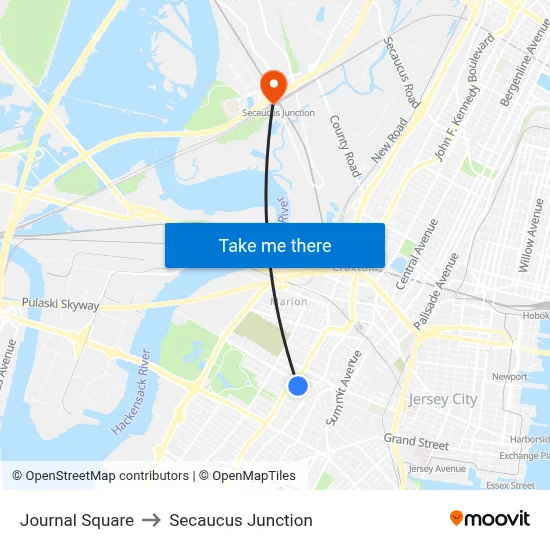 Journal Square to Secaucus Junction map
