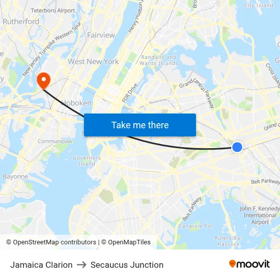 Jamaica Clarion to Secaucus Junction map