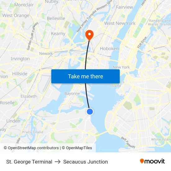 St. George Terminal to Secaucus Junction map