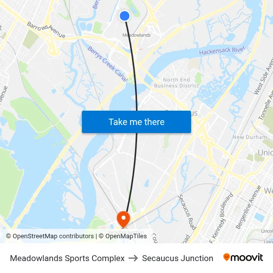 Meadowlands Sports Complex to Secaucus Junction map
