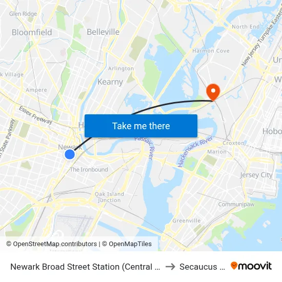 Newark Broad Street Station (Central Railroad of New Jersey) to Secaucus Junction map