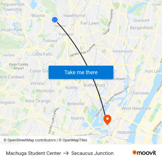 Machuga Student Center to Secaucus Junction map