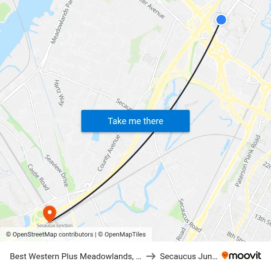 Best Western Plus Meadowlands, Secaucus to Secaucus Junction map